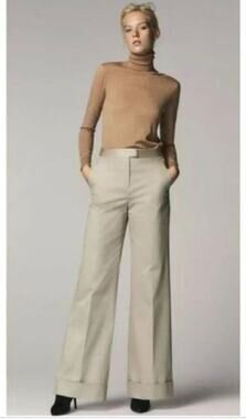 NWT Massimo Dutti Wide Cuffed Legged Trouser Pants cotton size 4